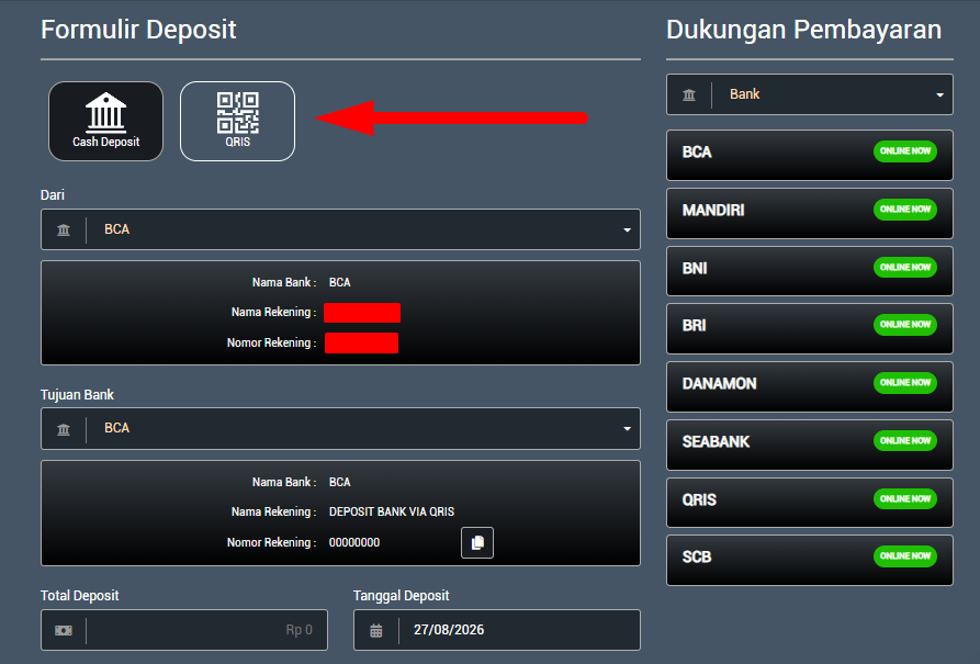 Panduan Menu Deposit